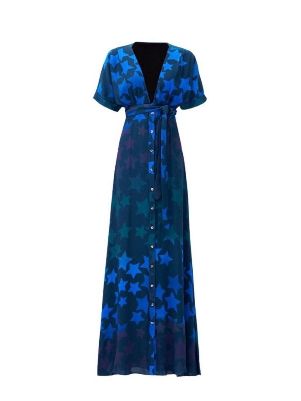 Mara Hoffman Blue Star-Print Button-Front Maxi Dress RARE NWT ⭐️⭐️⭐️⭐️⭐️